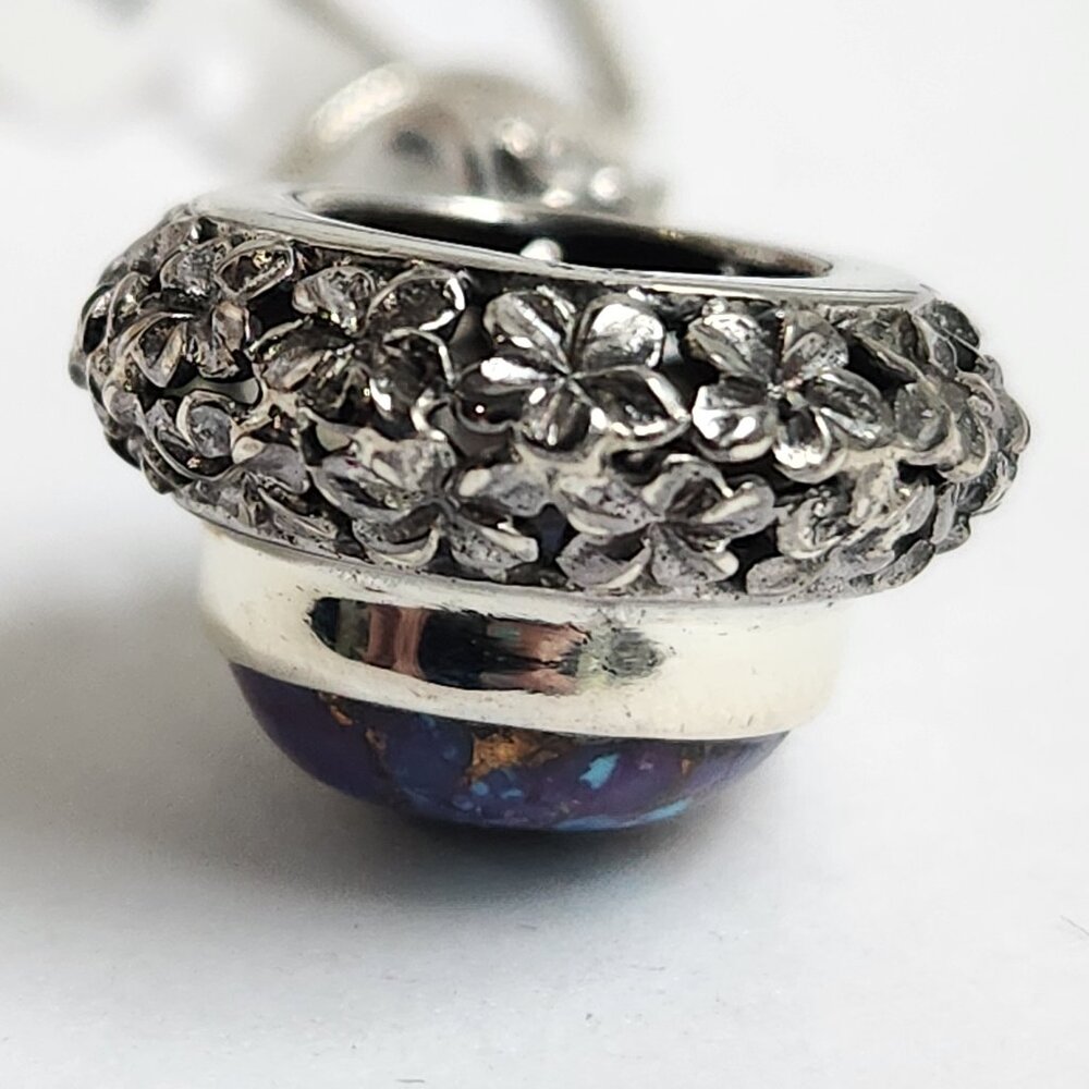 2011 925 Artisian Natural Purple Copper Turquoise Round Pendant 18" Silver Chain - Picture 9 of 10